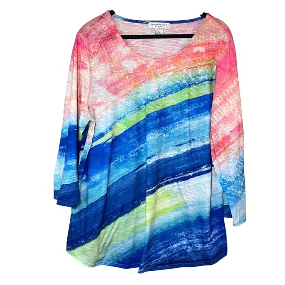 Christopher & Banks petite XL 3/4 sleeve rainbow tshirt - Picture 1 of 4